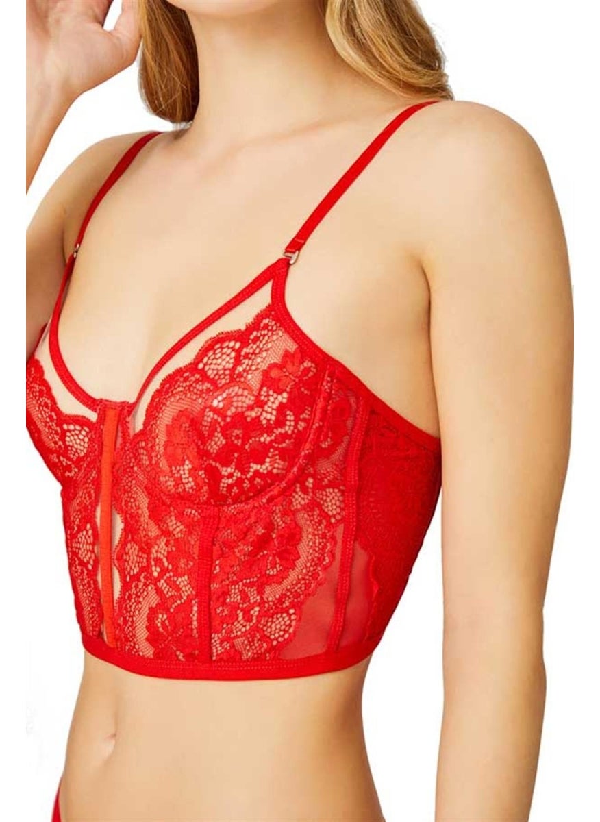 COTTONHILL Red Adjustable Elastic Underwire Transparent Lace Bralette  - Image 4
