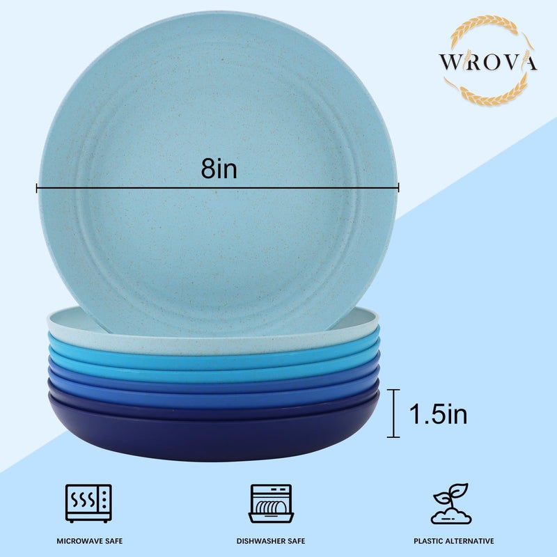 Wrova Wheat Straw Plates  8 Inch Unbreakable Dinner Plates Set of 8  Dishwasher  Microwave Safe Plastic Plates Reusable  Lightweight Kids Plates for kitchenRV Ocean - Image 2