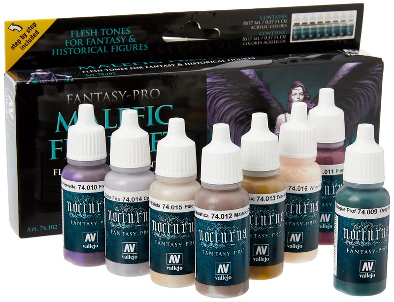 Vallejo - Pro Nocturna Malefic Flesh Acrylic Paint Set | Ideal Flesh Tones for Fantasy and Historical Figures | High Pigmentation Colors | Model Painting Essentials | 8 Bottles x 17 ml (0.57 fl.oz.) - Image 2
