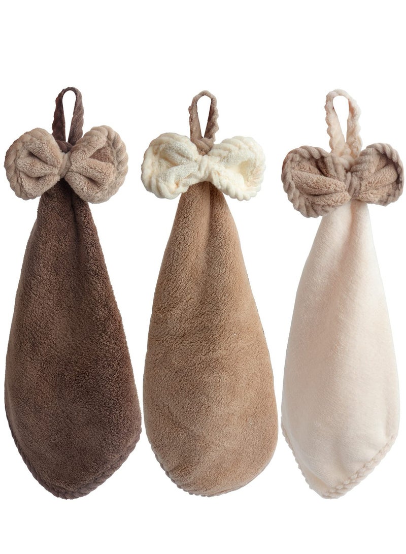 SYOSI مجفف اليدين، 3 قطع من مناشف اليد مع حلقات تعليق، مناشف يد ناعمة ولامتصاص العصا من الألياف الدقيقة بلون فخامة للشيف والمغسلة، ذات امتصاص وتجفيف سريع، لون داكن - Image 1