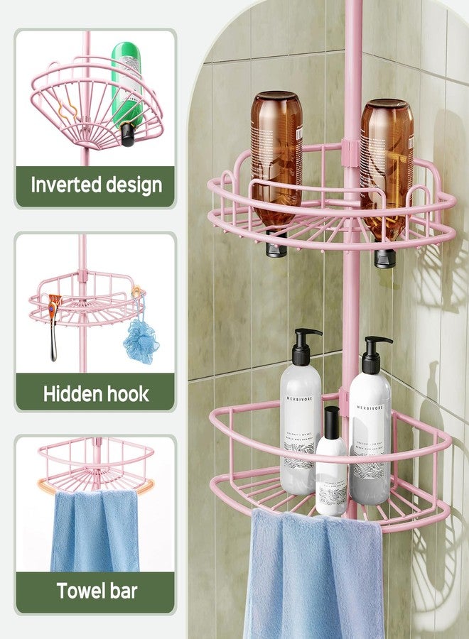 HAMITOR Corner Shower Caddy Tension Pole: 4-Tier Rust-Resistant Adjustable Bathroom Organizer Shelves - 47-121 Inch No-Drill Quick Installation - Space-Saving Storage for Renters Family - Pink - Image 5