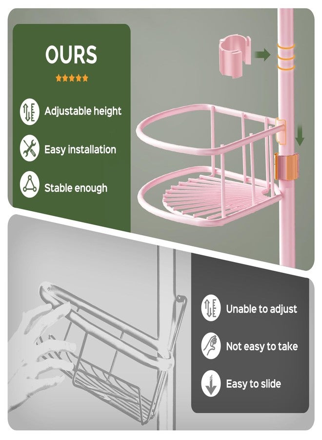 HAMITOR Corner Shower Caddy Tension Pole: 4-Tier Rust-Resistant Adjustable Bathroom Organizer Shelves - 47-121 Inch No-Drill Quick Installation - Space-Saving Storage for Renters Family - Pink - Image 3