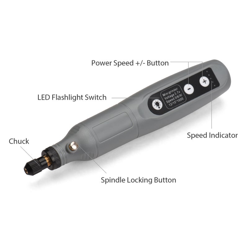 Portable Rotary Tool Set Mini Cordless Grinder Handheld Rechargeable Electric Drill USB Charging 5-Speed with Multiple Attachments LED Light for Cutting Sanding Engraving Polishing & DIY - Image 2