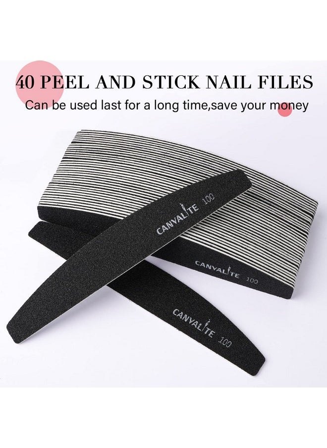 Canvalite - Canvalite 40 PCS Nail File Professional Reusable Peel and Stick Nail Files Replaceable Emery Boards 100 Grit Fingernail Files Manicure Tools for Home and Salon Use - Image 1