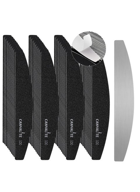 Canvalite 40 PCS Nail File Professional Reusable Peel and Stick Nail Files Replaceable Emery Boards 100 Grit Fingernail Files Manicure Tools for Home and Salon Use
