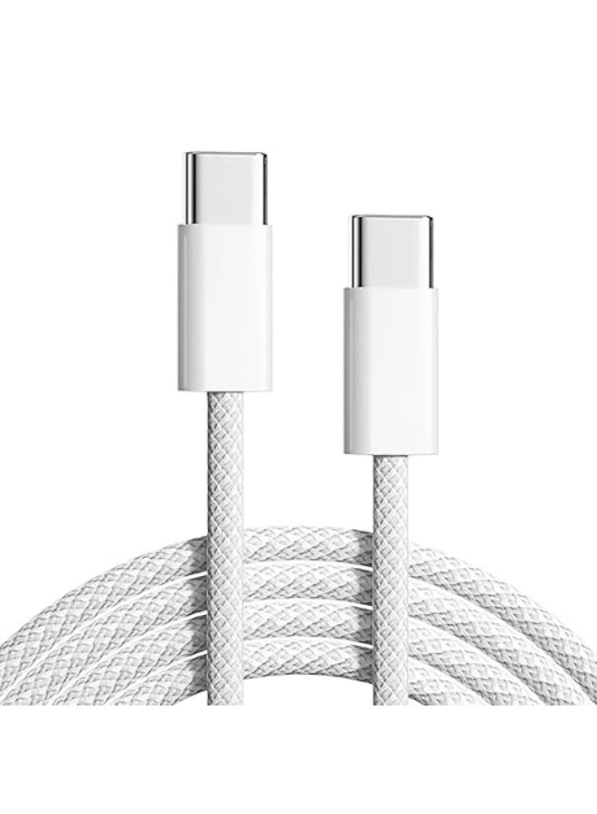 HR 60W Braided USB-C to USB-C Cable, 1m Faster Charging Power Delivery Cable, Compatible with iPhone 16/15/17 Pro/Plus/Pro Max/iPad Mini/MacBook Pro/Air - White - Image 1