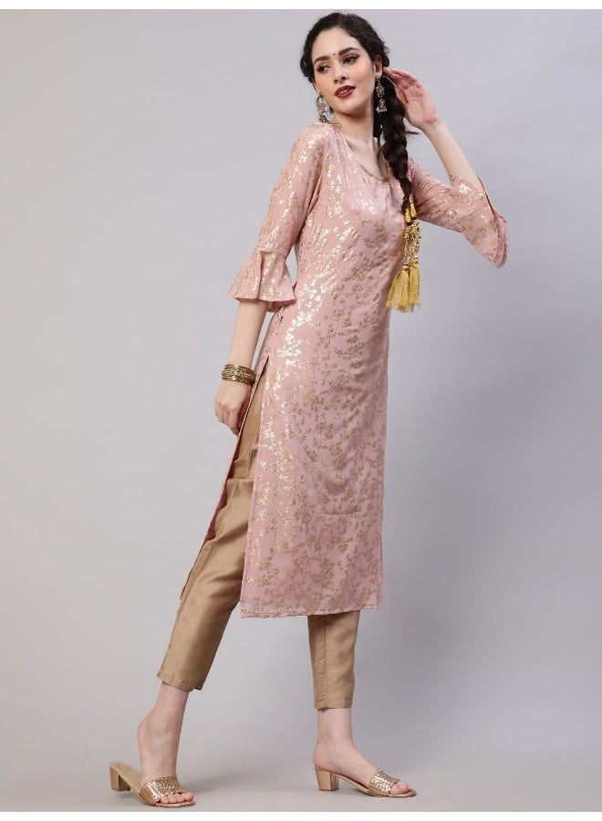 AKS Floral Printed Bell Sleeves Regular Kurta With Trousers - Image 3