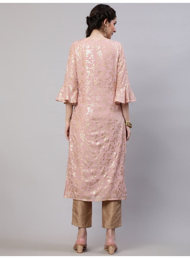 AKS Floral Printed Bell Sleeves Regular Kurta With Trousers - Image 4