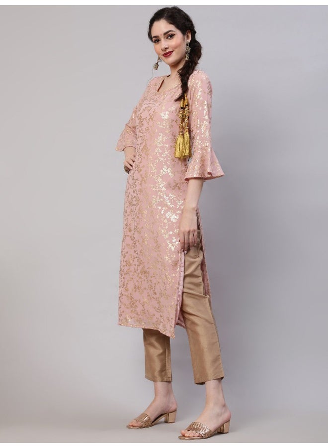 AKS Floral Printed Bell Sleeves Regular Kurta With Trousers - Image 5