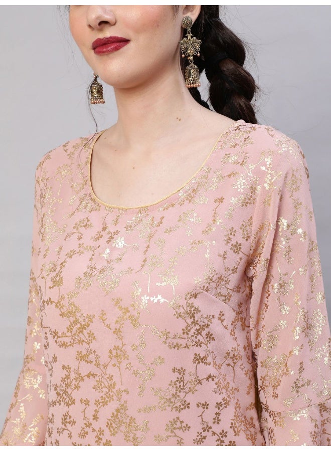 AKS Floral Printed Bell Sleeves Regular Kurta With Trousers - Image 2