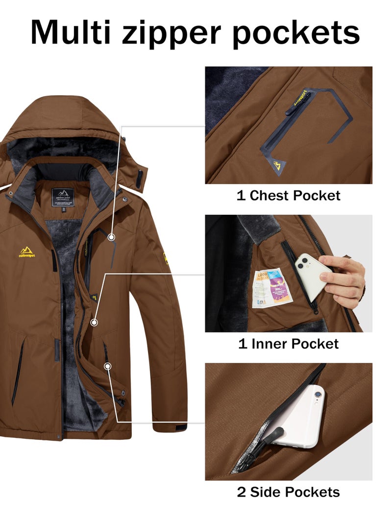 MAGCOMSEN Mens Snow Jacket Winter Coats Warm Waterproof Snowboard Ski Jackets Raincoats Windbreaker Parka Jacket Hiking Coffee M - Image 5