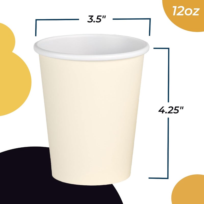 Party Solids Ivory Paper Cups 12 oz Durable Disposable Cups 100 Paper Tumblers for Hot Drinks and Cold Drinks Thick 280 GSM Hot Cup for Tea & Coffee Cup To Go Fun Colors for Parties & Events - Image 3