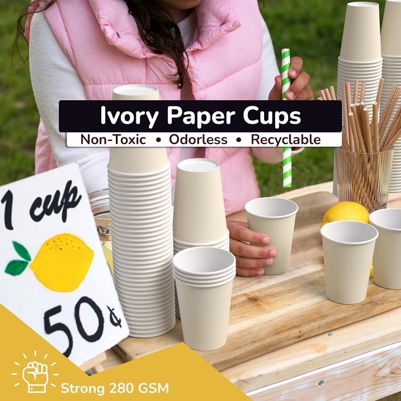 Party Solids Ivory Paper Cups 12 oz Durable Disposable Cups 100 Paper Tumblers for Hot Drinks and Cold Drinks Thick 280 GSM Hot Cup for Tea & Coffee Cup To Go Fun Colors for Parties & Events - Image 2