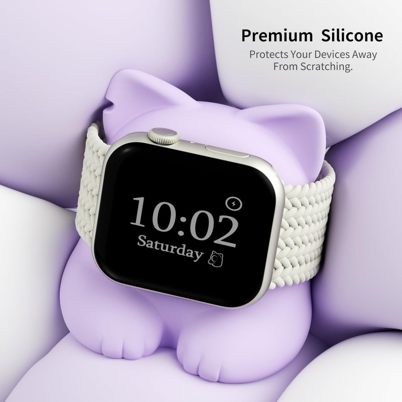 ELETIUO Charger Stand Compatible with Apple Watch Series 49/46/45/44/42/41/40/38mm iWatch Ultra2/Ultra/10/9/8/SE2/7/6/SE/5/4/3/2/1,Silicone Charging Dock Organizer Supports Night Stand Mode,Purple - Image 3