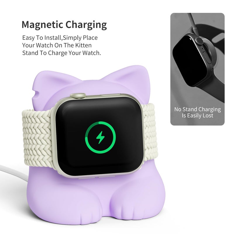 ELETIUO Charger Stand Compatible with Apple Watch Series 49/46/45/44/42/41/40/38mm iWatch Ultra2/Ultra/10/9/8/SE2/7/6/SE/5/4/3/2/1,Silicone Charging Dock Organizer Supports Night Stand Mode,Purple - Image 4