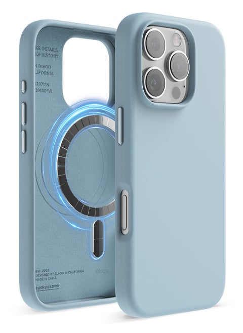 Magnetic Liquid Silicone for iPhone 16 Pro MAX Case Cover Compatible with MagSafe Shockproof - Sky Blue