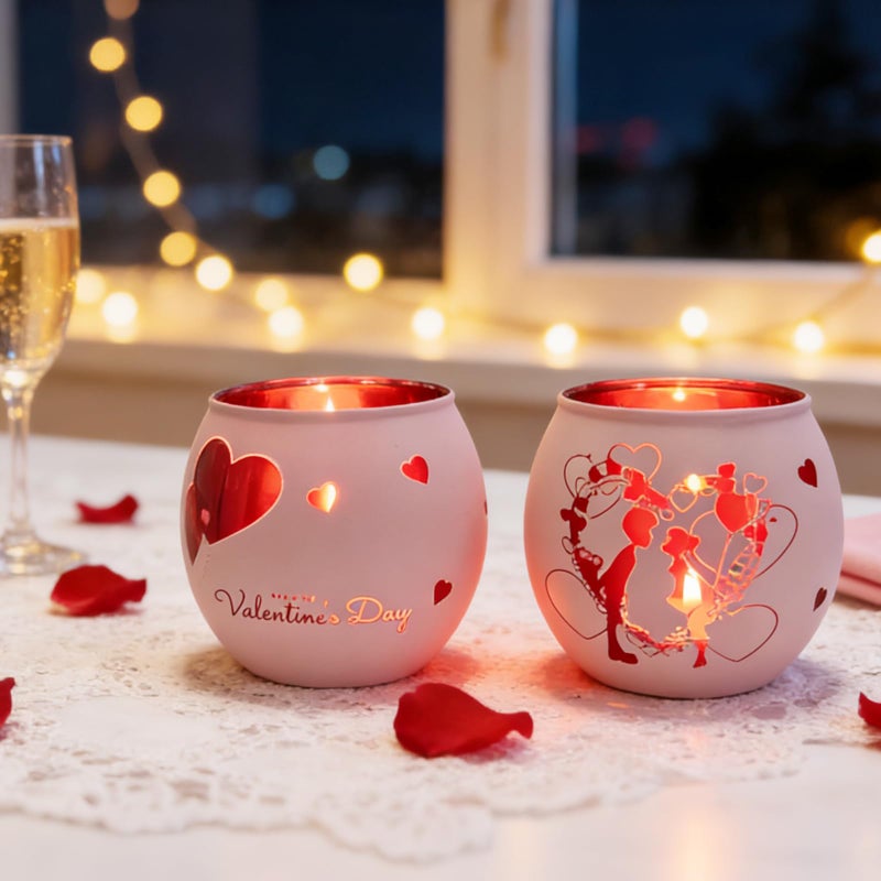 YumSur Heart Glass Tea Light Candle Holders, Votive Tealight Holder Table, Love Centerpiece Decorations for Valentines Wedding Party Decor (Pink-2) - Image 5