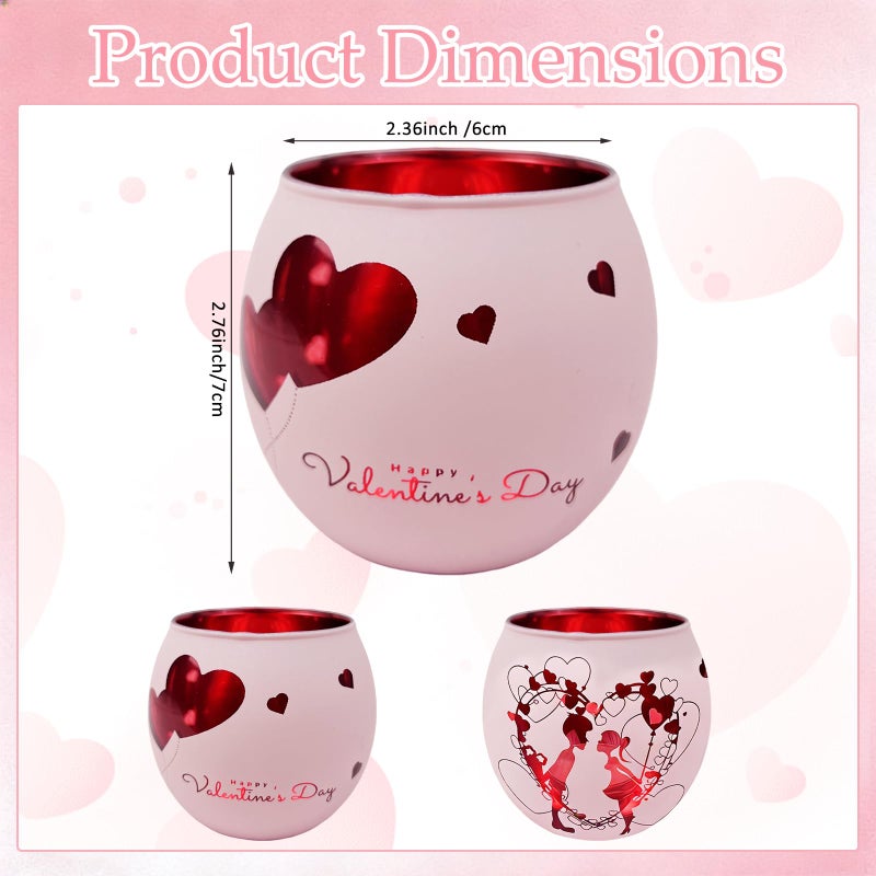 YumSur Heart Glass Tea Light Candle Holders, Votive Tealight Holder Table, Love Centerpiece Decorations for Valentines Wedding Party Decor (Pink-2) - Image 2