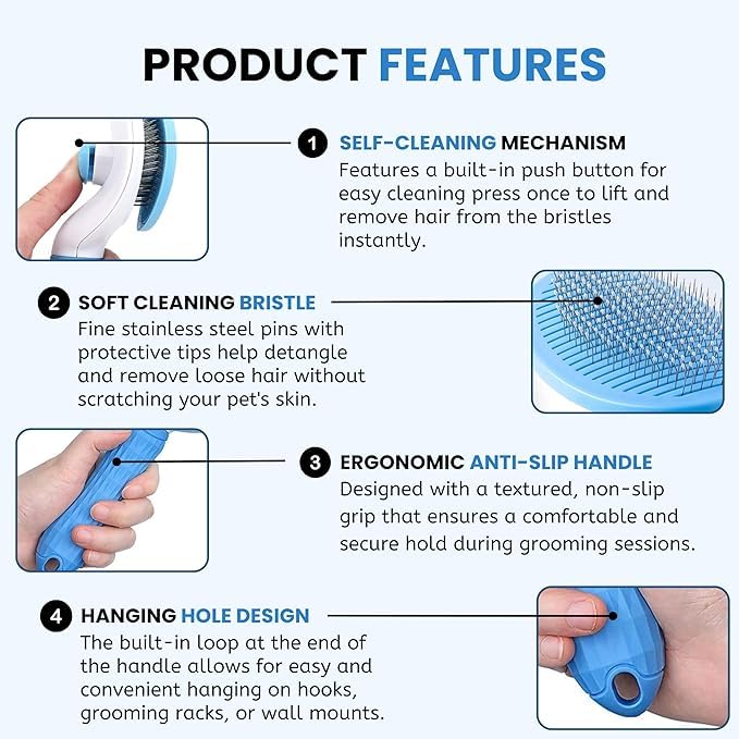 GAMAHA Self Cleaning Slicker Brush,Pet Grooming Shedding Brush for Dogs and Cats - Easy to Remove Loose Undercoat,Pet Massaging Tool Suitable for Pets with Long or Short Hair - Image 3