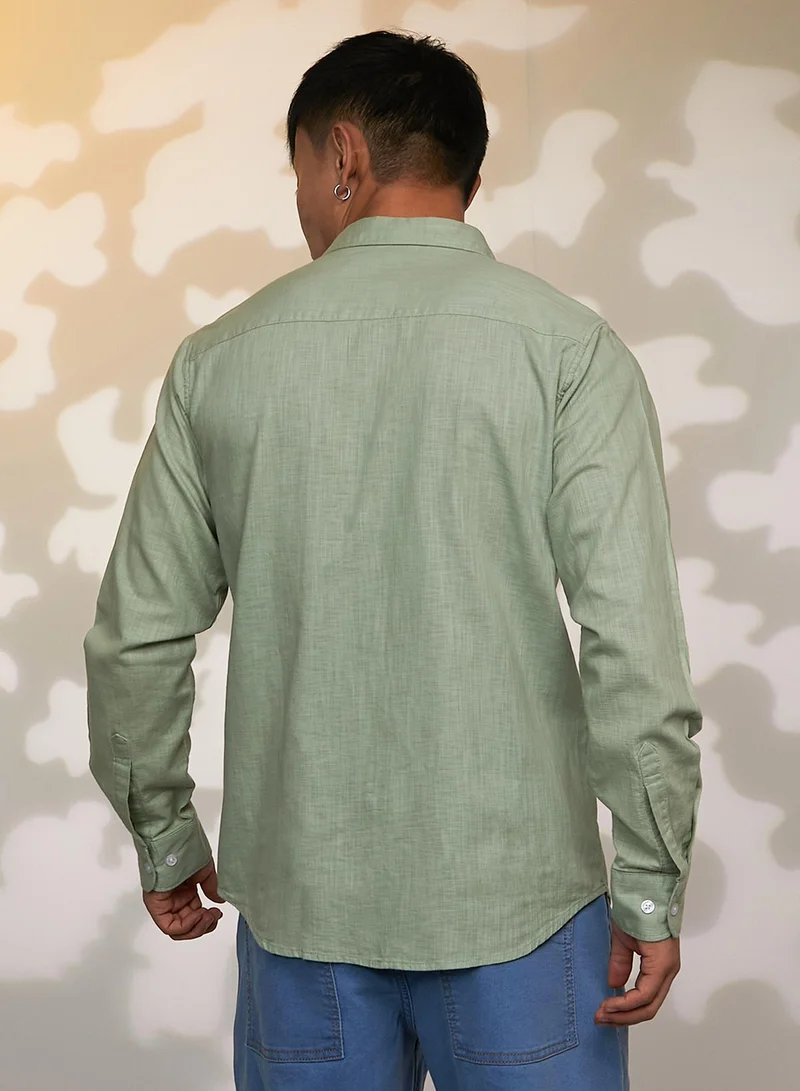 Campus Sutra Men's Olive Green Solid Utility Shirt