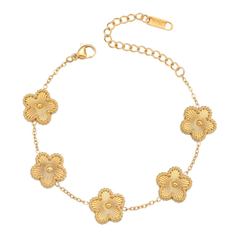 FUNIO Van Cleef Clover Bracelet for Women 18K Gold Plated Four Leaf Flower Lucky 4 Leaf Link Bracelet Jewelry Gift for Women (Gold) - Image 1