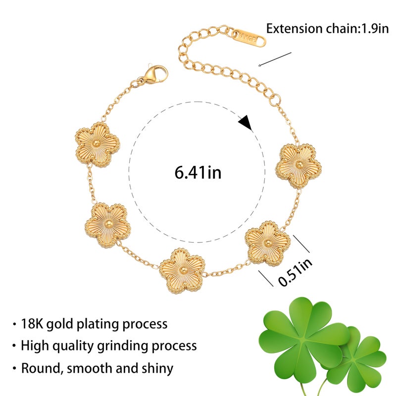 FUNIO Van Cleef Clover Bracelet for Women 18K Gold Plated Four Leaf Flower Lucky 4 Leaf Link Bracelet Jewelry Gift for Women (Gold) - Image 2