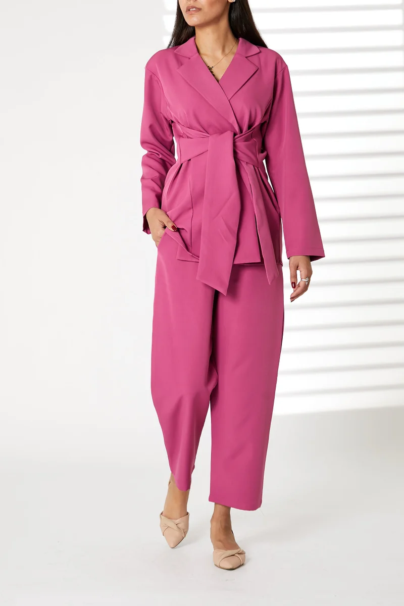 Moistreet Tie Detailed Blazer And Pants Set