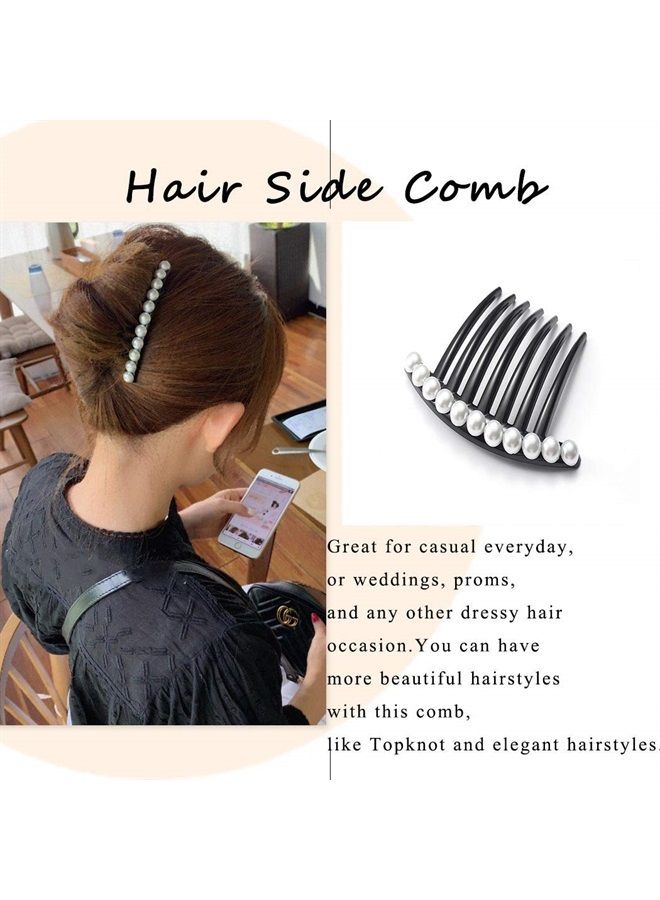 JONKY Vintage Pearl Black Hair Side Combs Clip Hair Accessories Hair Tools Side Combs Unbreakable Decorative Combs Party Daily for Women and Girls (Pack of 2) (Style1) - Image 5