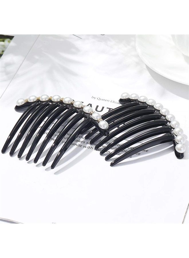 JONKY Vintage Pearl Black Hair Side Combs Clip Hair Accessories Hair Tools Side Combs Unbreakable Decorative Combs Party Daily for Women and Girls (Pack of 2) (Style1) - Image 2