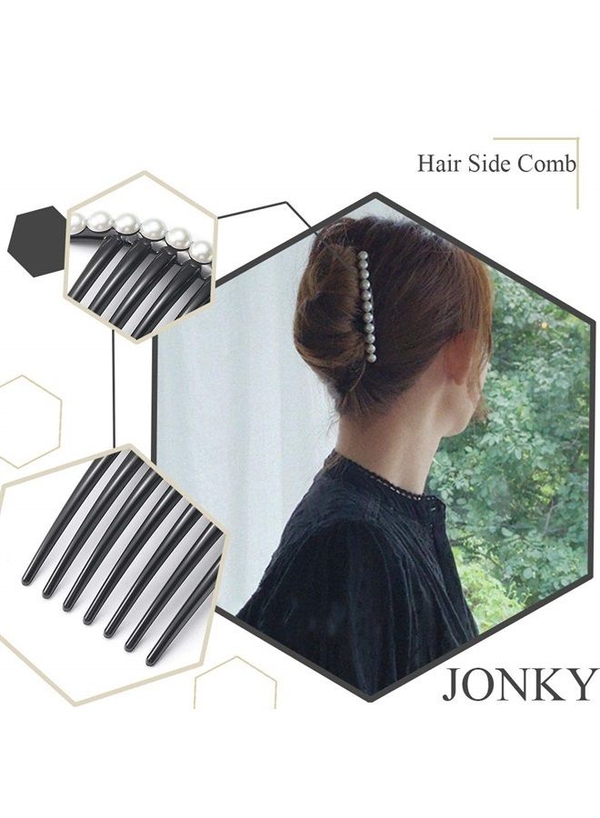 JONKY Vintage Pearl Black Hair Side Combs Clip Hair Accessories Hair Tools Side Combs Unbreakable Decorative Combs Party Daily for Women and Girls (Pack of 2) (Style1) - Image 3