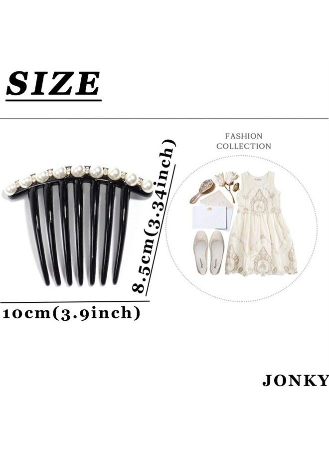 JONKY Vintage Pearl Black Hair Side Combs Clip Hair Accessories Hair Tools Side Combs Unbreakable Decorative Combs Party Daily for Women and Girls (Pack of 2) (Style1) - Image 4