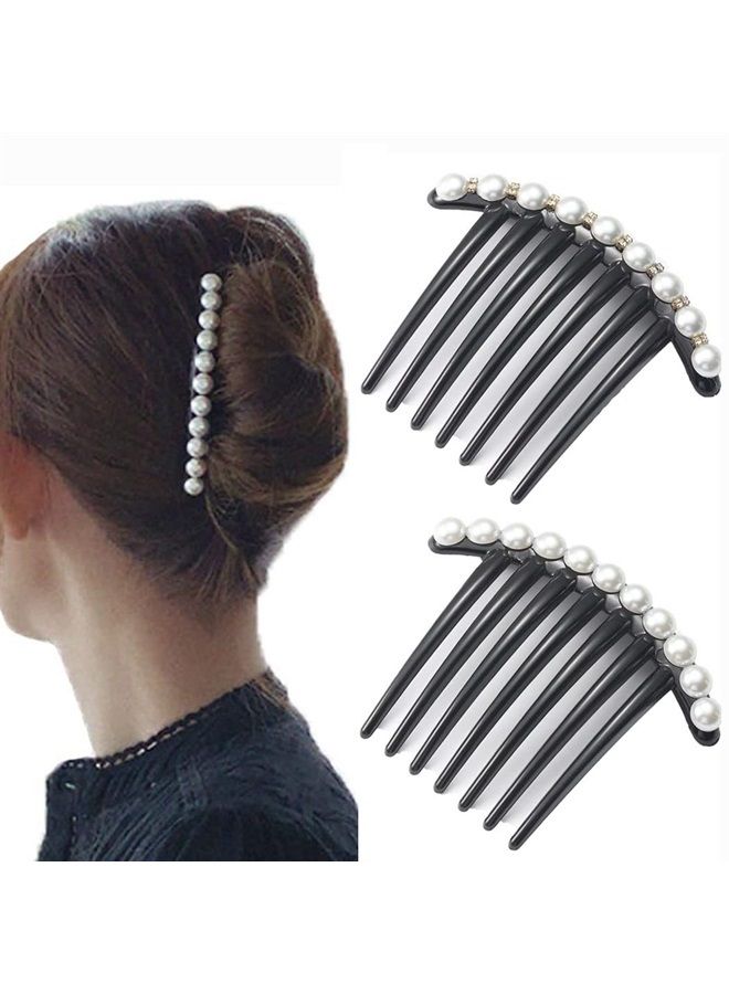 JONKY Vintage Pearl Black Hair Side Combs Clip Hair Accessories Hair Tools Side Combs Unbreakable Decorative Combs Party Daily for Women and Girls (Pack of 2) (Style1) - Image 1