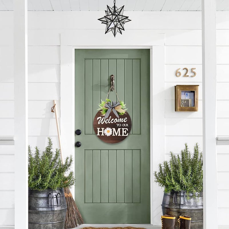 HOMCDALY Interchangeable Welcome Sign for Front Door with 4 Seasonal Wreaths and 14 Changeable Icons, Farmhouse Front Door Signs, Door Decoration Porch Decor, Seasonal Wooden Home Sign home dÃ©cor (6wood) - Image 3