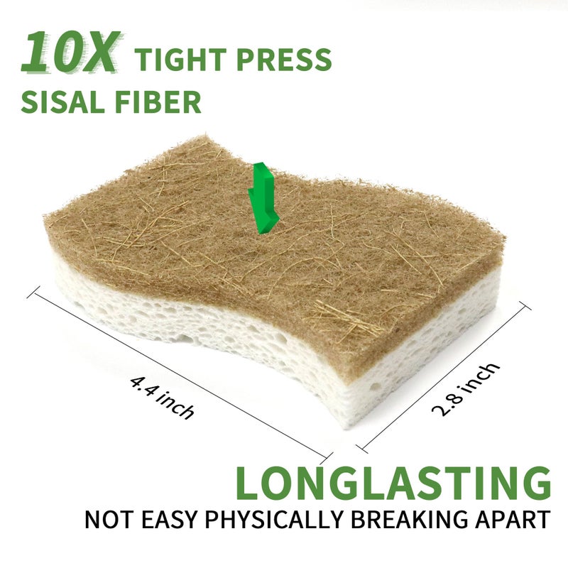KICKLEEN 9 Pack Biodegradable Natural Kitchen Sponge - Compostable Cellulose and Coconut Walnut Scrubber Sponge - Eco Friendly Sustainable Sponges for Dishes - Image 5