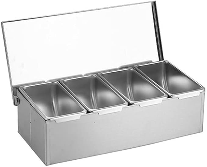 Four Grid Stainless Steel Seasoning Containers Set With Cover Kitchen Storage Rack - Image 1