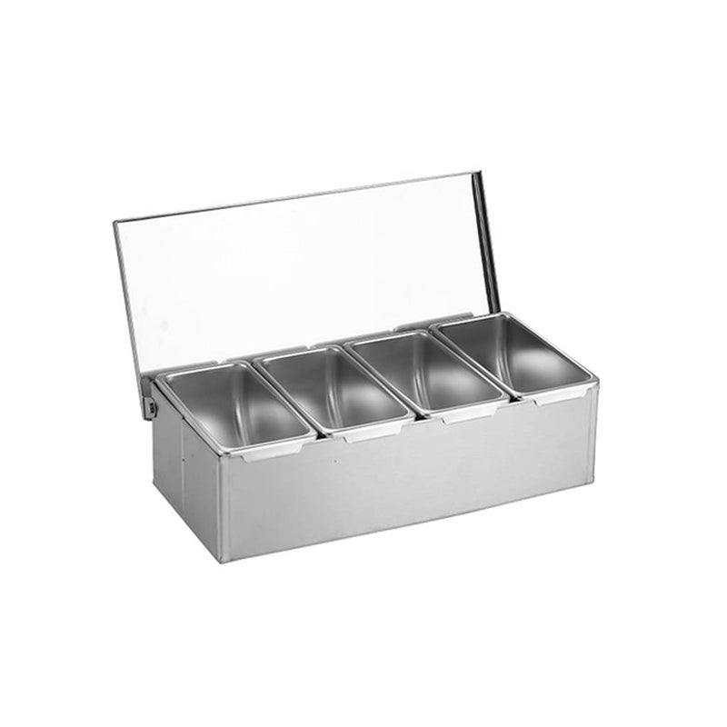 Four Grid Stainless Steel Seasoning Containers Set With Cover Kitchen Storage Rack - Image 2