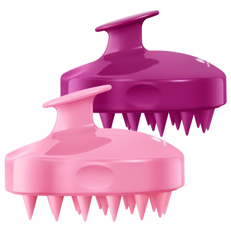 HEETA Hair Scalp Massager Shampoo Brush 2 Pack, Soft Silicone Bristles to Remove Dandruff, Waterproof Hair Scrubber for Both Wet Dry Use, Suitable for Men & Women (Pink & Purple) - Image 1