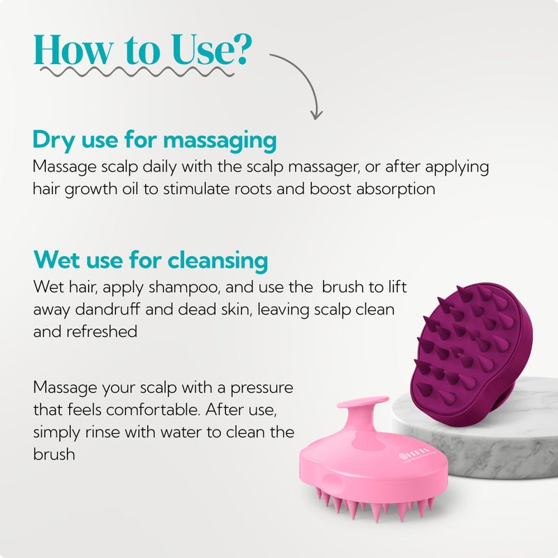 HEETA Hair Scalp Massager Shampoo Brush 2 Pack, Soft Silicone Bristles to Remove Dandruff, Waterproof Hair Scrubber for Both Wet Dry Use, Suitable for Men & Women (Pink & Purple) - Image 5