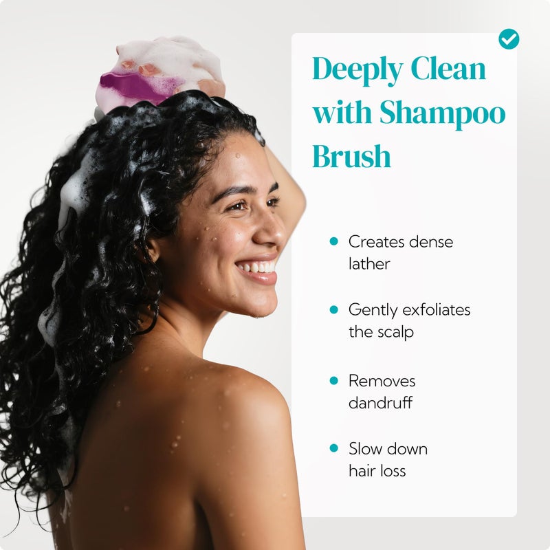 HEETA Hair Scalp Massager Shampoo Brush 2 Pack, Soft Silicone Bristles to Remove Dandruff, Waterproof Hair Scrubber for Both Wet Dry Use, Suitable for Men & Women (Pink & Purple) - Image 3