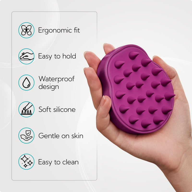 HEETA Hair Scalp Massager Shampoo Brush 2 Pack, Soft Silicone Bristles to Remove Dandruff, Waterproof Hair Scrubber for Both Wet Dry Use, Suitable for Men & Women (Pink & Purple) - Image 4