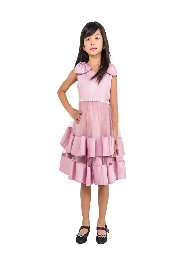 babyqlo Elegant Layered Pink Party Dresses for Girls