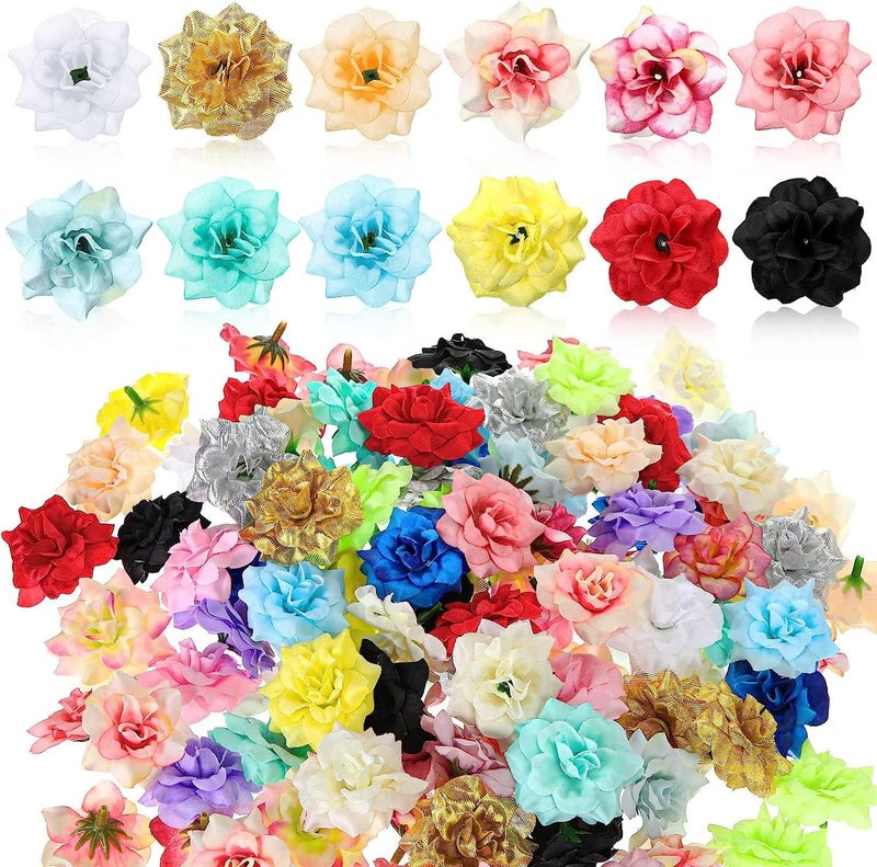 MAKINGTEC Fake Silk Rose Head Bulk, Artificial Roses Head Mini Assorted Roses Artificial Flowers Colorful Mini Flowers for Crafts Wedding Flower Wall DIY Bouquet Home Decoration (100 Pcs, Random Colors) - Image 1
