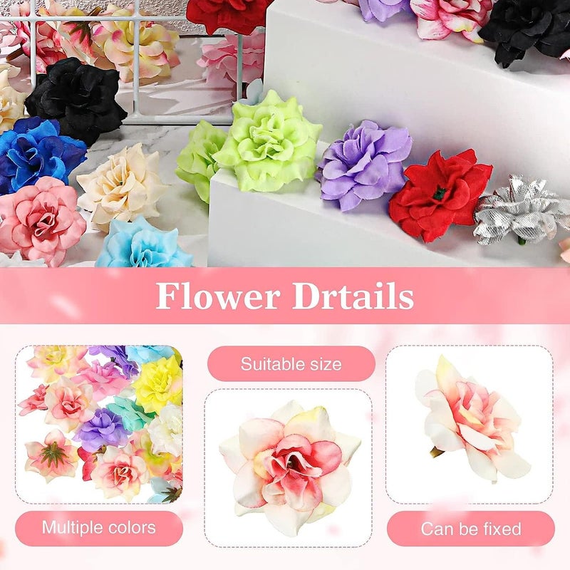 MAKINGTEC Fake Silk Rose Head Bulk, Artificial Roses Head Mini Assorted Roses Artificial Flowers Colorful Mini Flowers for Crafts Wedding Flower Wall DIY Bouquet Home Decoration (100 Pcs, Random Colors) - Image 2