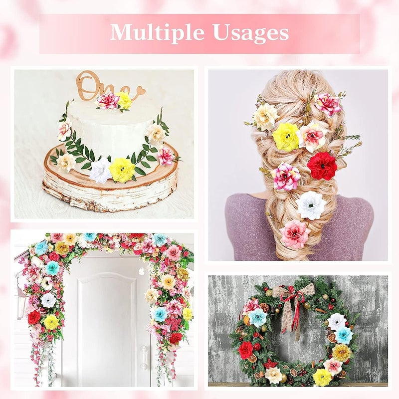 MAKINGTEC Fake Silk Rose Head Bulk, Artificial Roses Head Mini Assorted Roses Artificial Flowers Colorful Mini Flowers for Crafts Wedding Flower Wall DIY Bouquet Home Decoration (100 Pcs, Random Colors) - Image 3