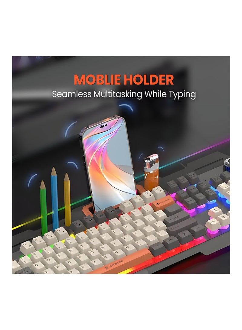 أريزون لوحة مفاتيح الألعاب أريزون K91 ميتا كوفر - هيكل معدني، إضاءة RGB، تدعم اللغتين الإنجليزية والعربية - Image 5