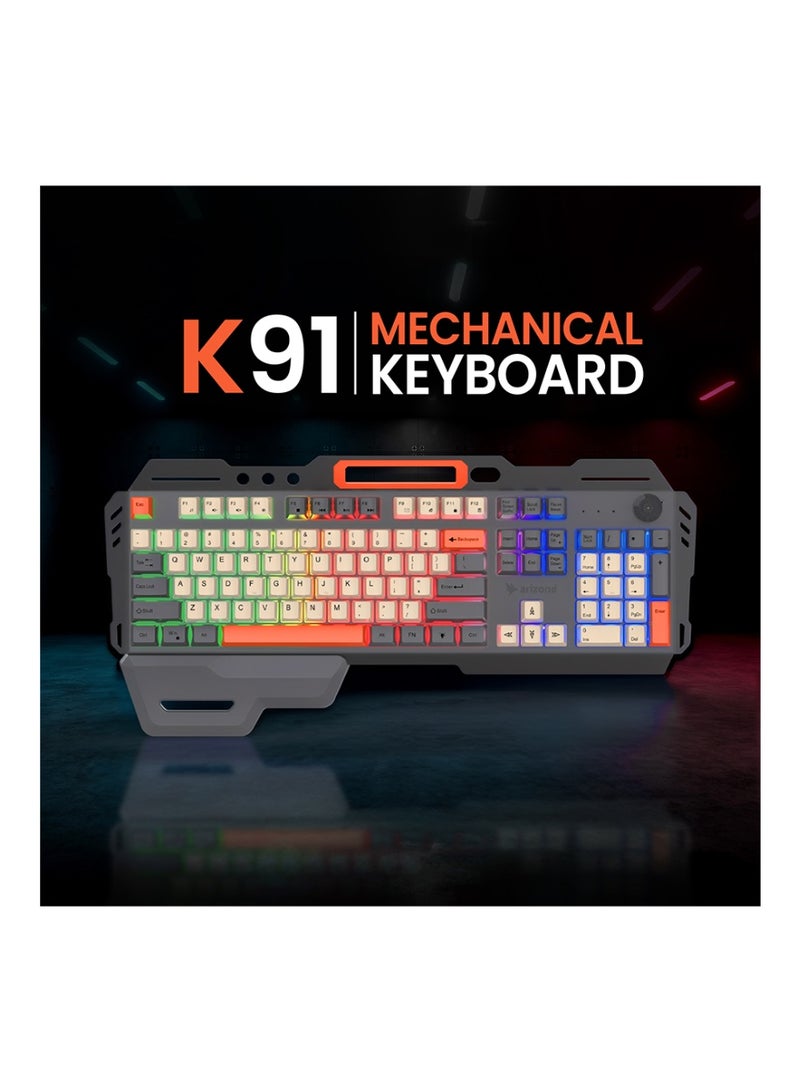 أريزون لوحة مفاتيح الألعاب أريزون K91 ميتا كوفر - هيكل معدني، إضاءة RGB، تدعم اللغتين الإنجليزية والعربية - Image 2