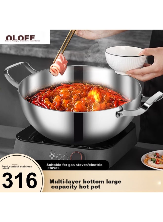 Olofe Hot Pot Cookware, 316 Stainless Steel Soup Pot, Suitable For Open Flame And Induction Cookers, Baoshi Kang Yuanbao Multi-functional Double-ear Pot, 32cm - Image 3