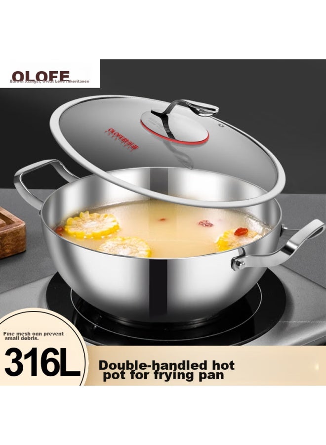 Olofe Hot Pot Cookware, 316 Stainless Steel Soup Pot, Suitable For Open Flame And Induction Cookers, Baoshi Kang Yuanbao Multi-functional Double-ear Pot, 32cm - Image 1