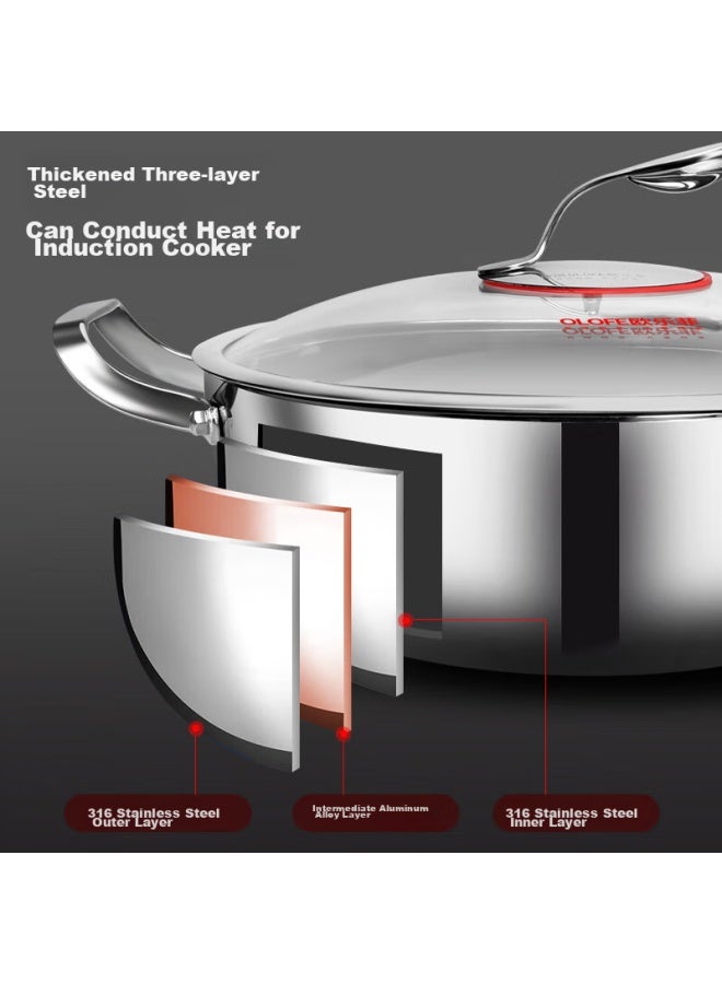 Olofe Hot Pot Cookware, 316 Stainless Steel Soup Pot, Suitable For Open Flame And Induction Cookers, Baoshi Kang Yuanbao Multi-functional Double-ear Pot, 32cm - Image 5