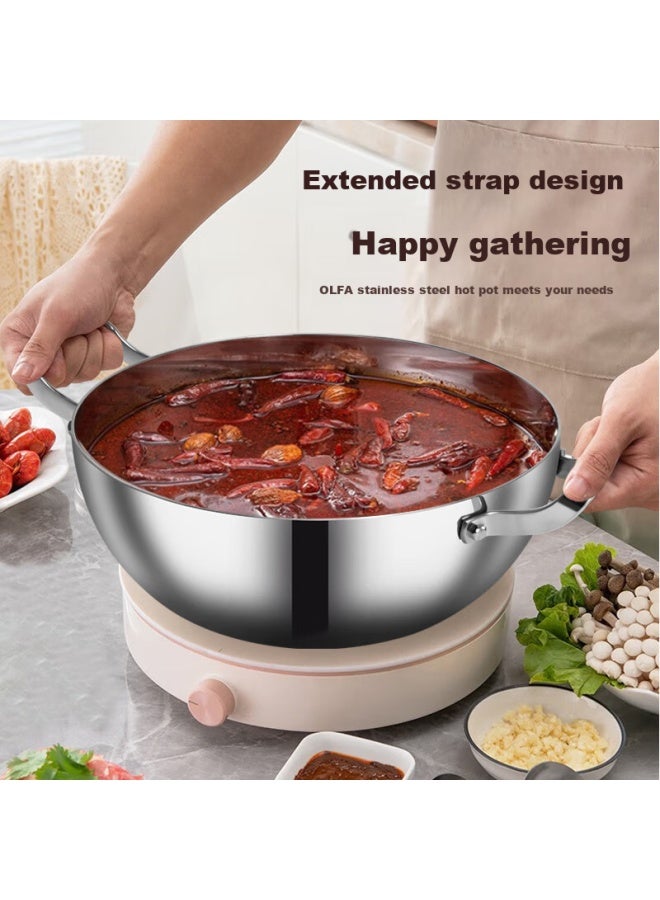 Olofe Hot Pot Cookware, 316 Stainless Steel Soup Pot, Suitable For Open Flame And Induction Cookers, Baoshi Kang Yuanbao Multi-functional Double-ear Pot, 32cm - Image 2